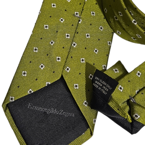 ERMENEGILDO ZEGNA Green Floral Polka Dot Silk LUXURY Tie ITALY - Picture 3 of 4